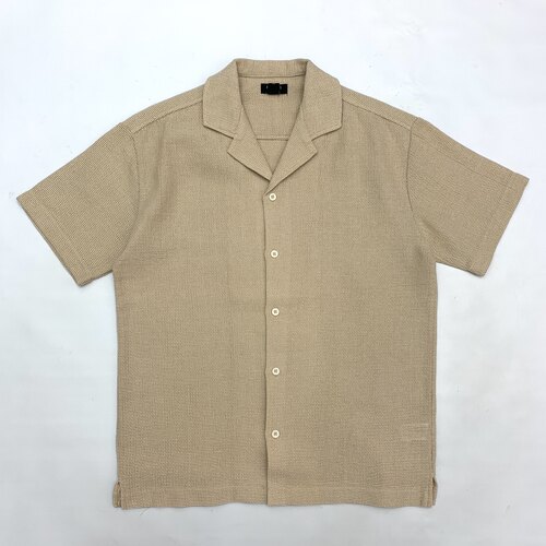 夏季透气古巴领宽松短袖衬衫男