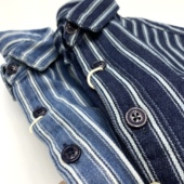 男重磅厚实纯棉日系复古欧美长袖 阿美咔叽 牛仔条纹衬衫 宽松外套