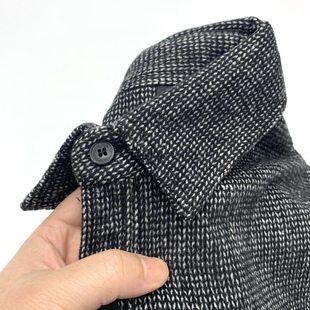 含羊毛厚实毛呢衬衫 双口袋宽松复古外套 男人字纹秋冬保暖衬衣工装