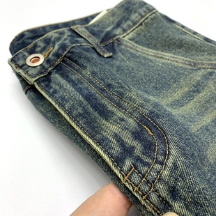 老爹裤 宽松直筒牛仔裤 男阿美咔叽重水洗做旧日系复古重磅深蓝长裤