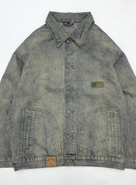 泥黄色水洗做旧牛仔夹克男宽松大码oversize街头男女情侣牛仔外套