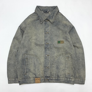泥黄色水洗做旧牛仔夹克男宽松大码 oversize街头男女情侣牛仔外套