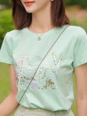甜美减龄休闲上衣 新款 刺绣纯棉短袖 T恤女清新蝴蝶绣花2026春夏季