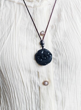 五行补水彩虹眼黑曜石吊坠