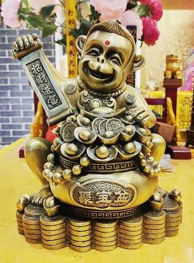 寅亥堂黄铜招财进宝聚宝盆猴子摆件吉祥物生肖猴家居办公室装饰品