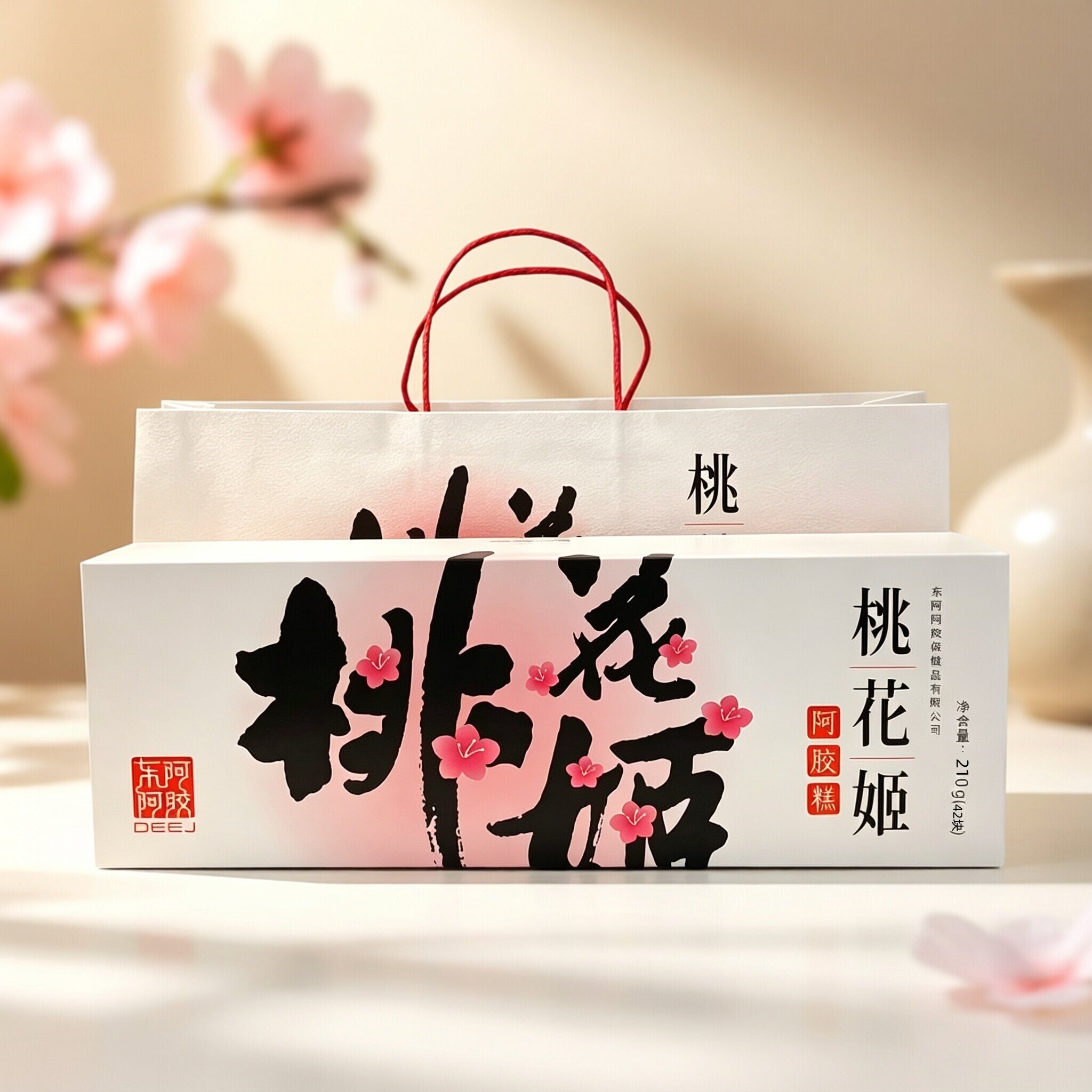 正品东阿阿胶桃花姬阿胶糕即食210克礼盒装图片