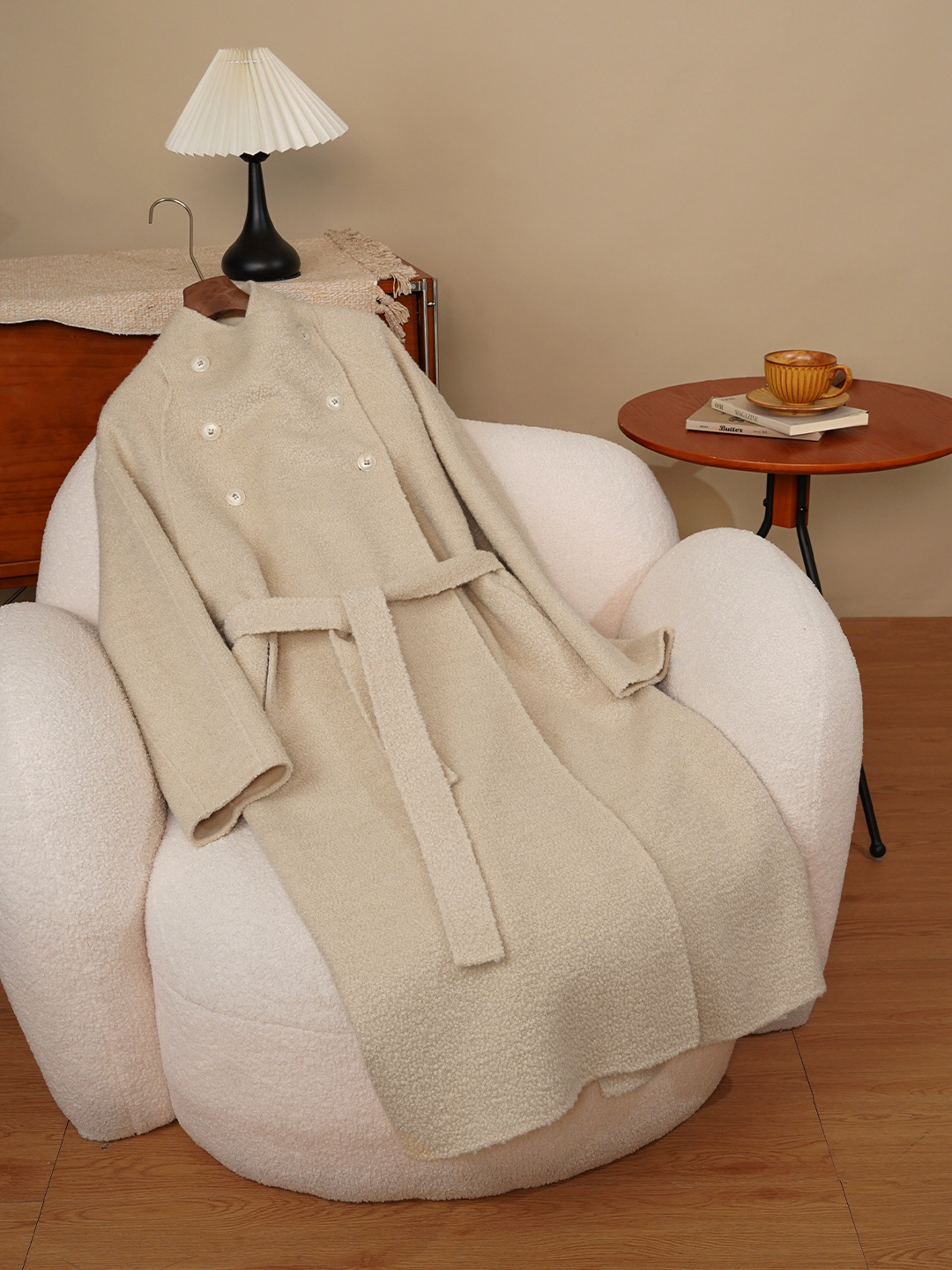 2025秋冬新款杏色羊驼毛大衣女中长款宽松显瘦羊毛呢外套女高品质