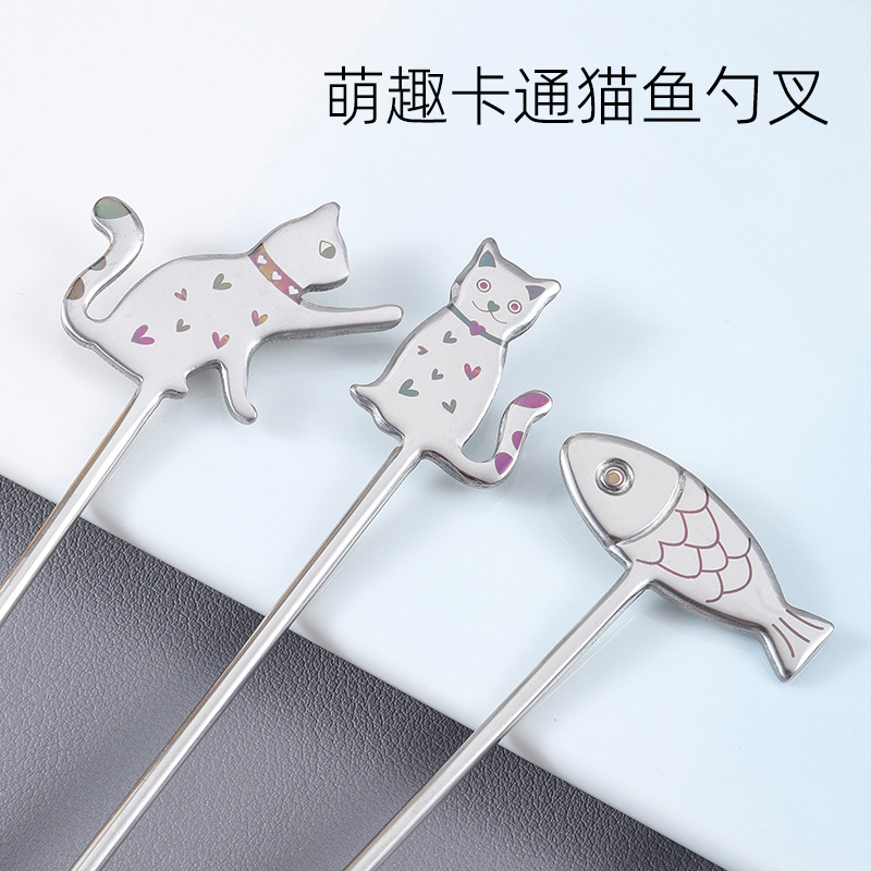 甜品勺卡通小鱼挂杯勺可爱猫咪勺