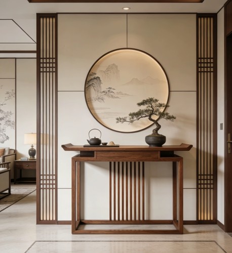 北美黑胡桃木玄关桌新中式实木条案入户禅意端景台靠墙供桌条几