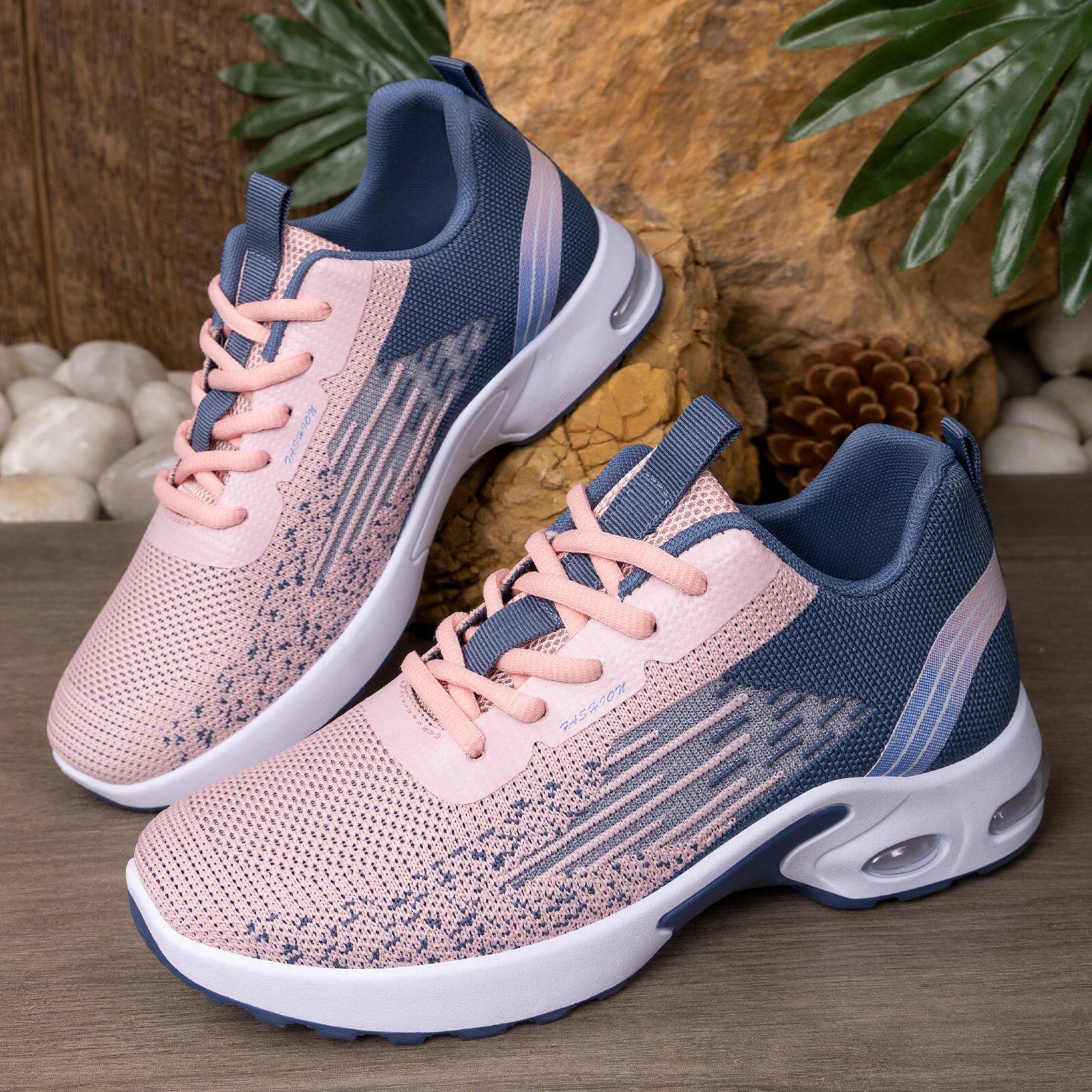 春季新款女士休闲鞋飞织鞋面舒适跑步鞋韩版大码运动鞋休闲女单鞋