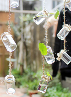 包邮50个墙上麻绳串串花瓶幼苗玻璃瓶无盖小挂瓶养生石花试管瓶子