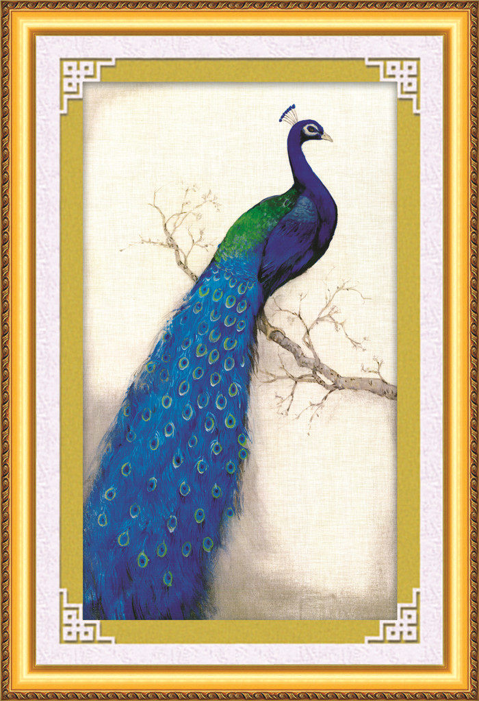 钻石画孔雀图蓝色左右一对孔雀贴钻竖版蓝孔雀异形钻粘钻吉祥孔雀