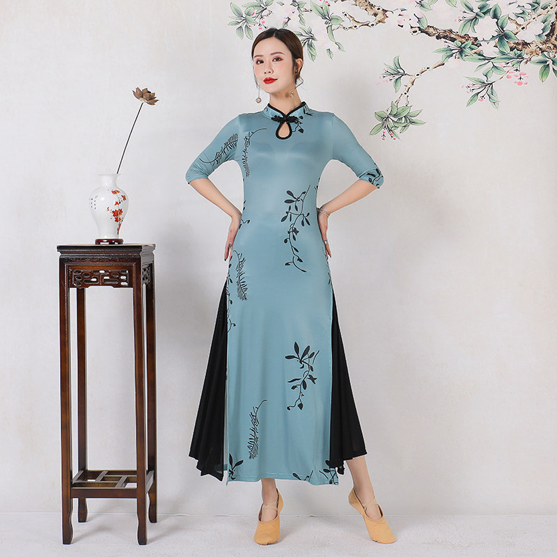 2023古典舞旗袍舞服国风身韵飘逸表演出长裙新款开叉现代舞练功服