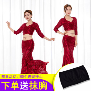 2023春夏新款肚皮舞服装 性感透明植绒练习服 东方舞练功服套装