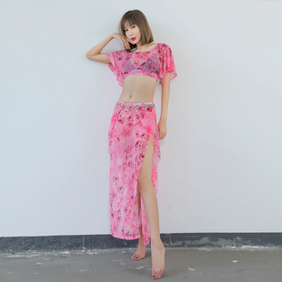 2023新款夏季肚皮舞服裙女装练功服套装 仙女款露背印花花朵表演