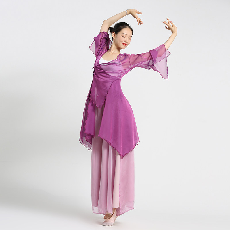 古典舞服身韵舞蹈服纱衣女长款飘逸中国舞练功服裤子宽松开叉上衣