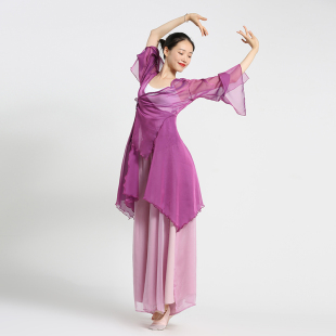 古典舞服身韵舞蹈服纱衣女长款飘逸中国舞练功服裤子宽松开叉上衣