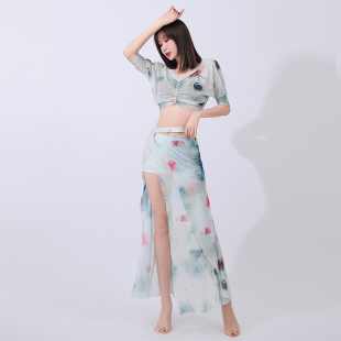 2023夏季新款肚皮舞服裙绣花花边女装练功服套装钻链上衣裙子烫钻