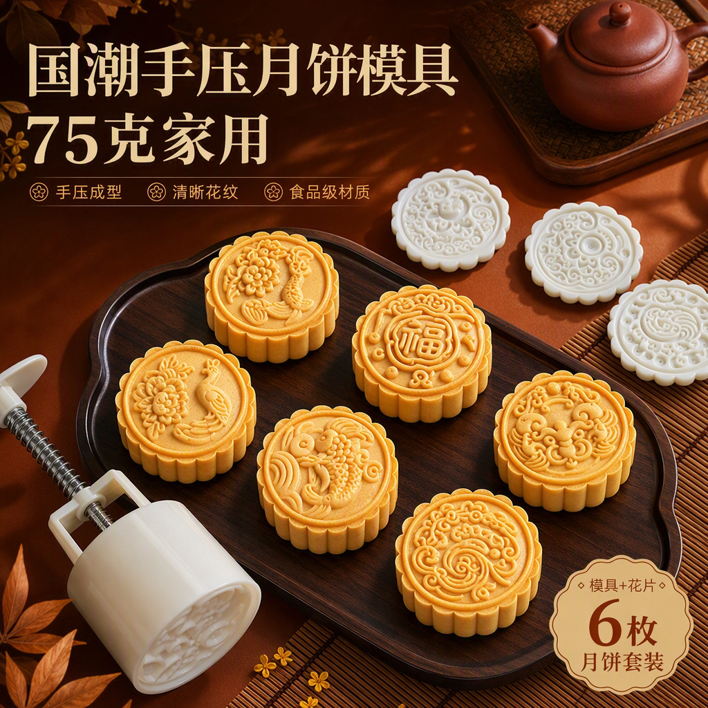 2026新款广式月饼模具手压式家用食品级按压冰皮绿豆糕点国风磨具