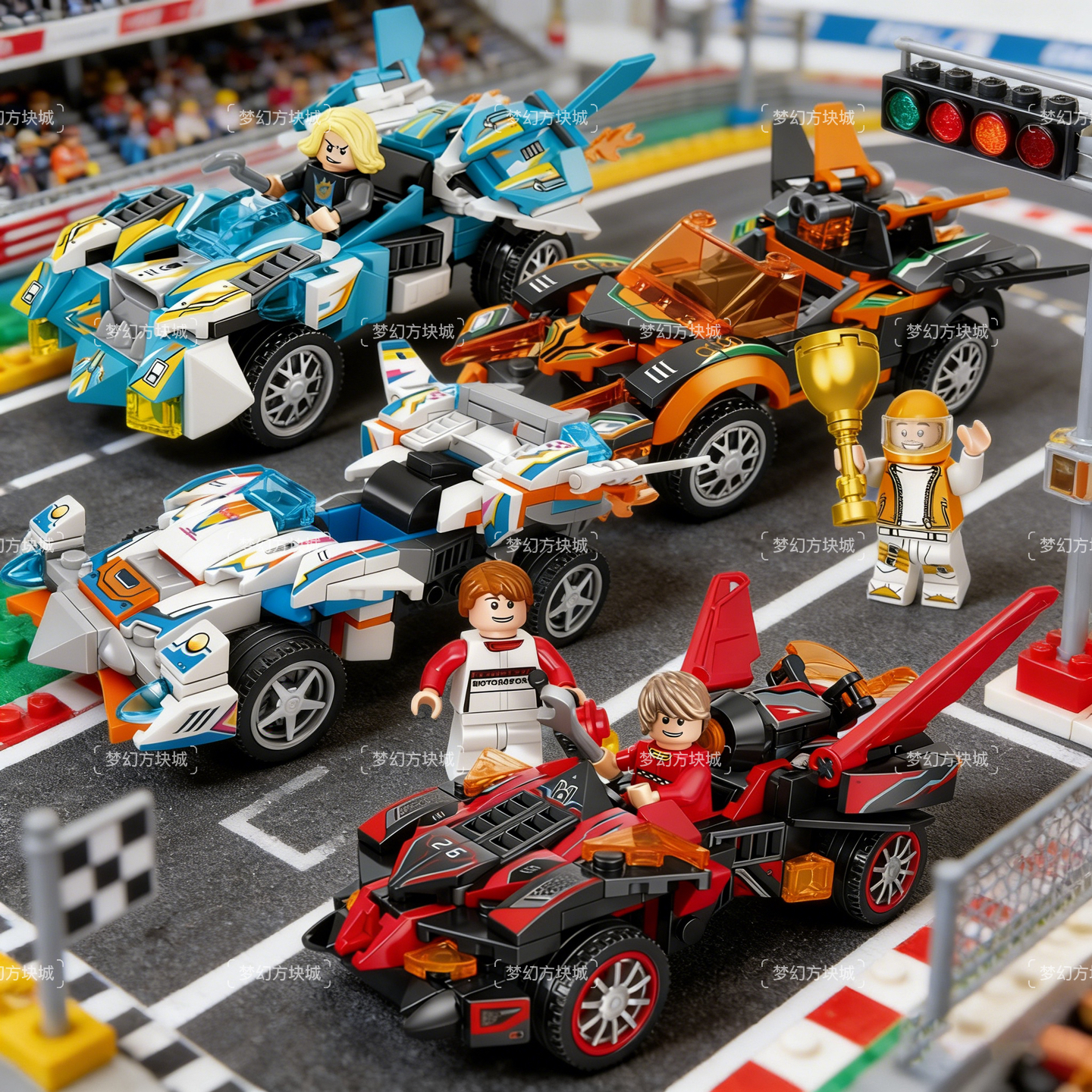 赛车跑车模型中国积木小型汽车拼装儿童玩具男孩益智活动礼物6-10