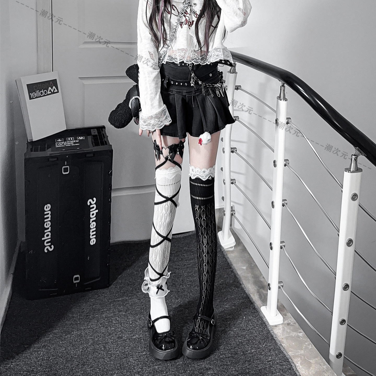 暗黑lolita过膝袜夏薄性感蕾丝边图片