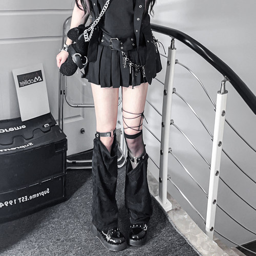y2k腿套亚文化暗黑原创皮扣长筒