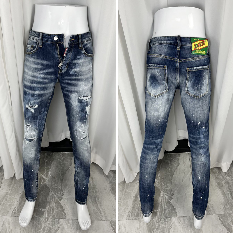 thumbnail for European Standing Heavy Craft D2 Jeans Men's DSQ2 Stretch Small Feet Slim Pants 25 New Four Seasons Youth Trend