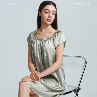 凉爽透气真丝睡裙女款丝绸重磅桑蚕丝睡衣妈妈高档礼物宽松家居服