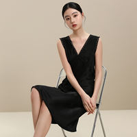 2026 New 100% mulberry silk pajamas for women, summer wide-shoulder halter, lace edge V-neck silk sleeping dress and home wear thumbnail 2