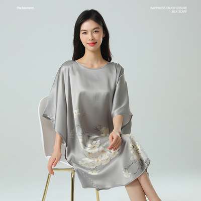 100%桑蚕丝睡衣女真丝睡裙重磅19姆宽松性感短袖家居服200斤可穿