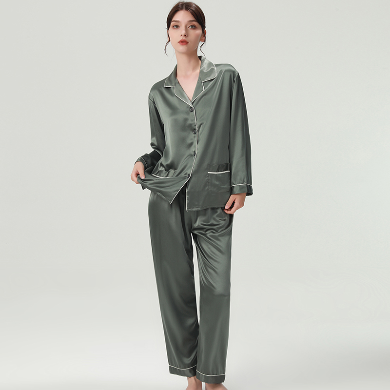 30姆米新款重磅真丝睡衣女夏季长袖100%桑蚕丝两件套高级家居服