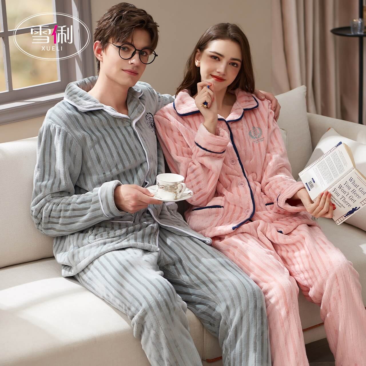 雪俐珊瑚绒情侣睡衣男士家居服加厚保暖法兰绒女士秋冬睡衣套装