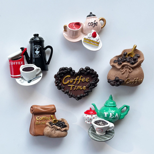 3D立体复古咖啡袋树脂冰箱贴磁贴装 创意咖啡壶 饰磁性贴磁力贴个性