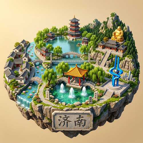 济南浮雕新款金属冰箱贴趵突泉五龙潭山东旅游景点纪念品磁贴礼物