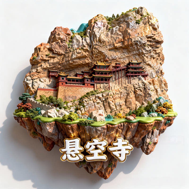 山西悬空寺新款金属磁吸浮雕文创冰箱贴旅游纪念品伴手礼装饰磁贴
