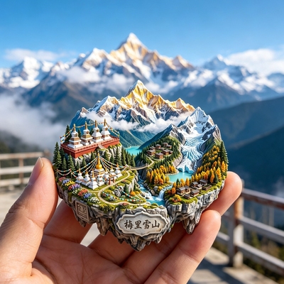 梅里雪山浮雕新款金属冰箱贴云南城市旅游景点纪念品磁贴送人礼物