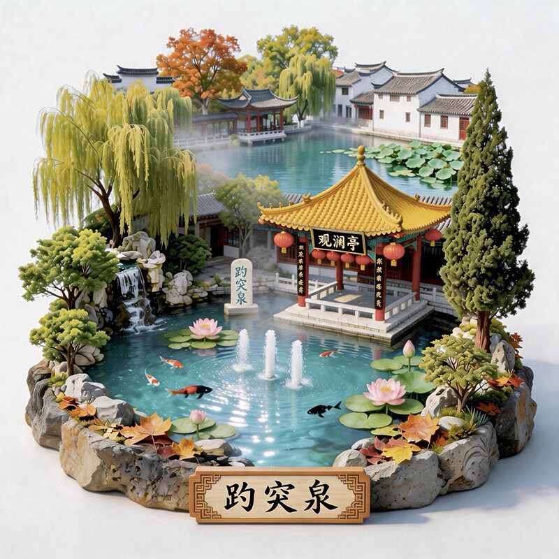 趵突泉浮雕新款金属冰箱贴五龙潭山东济南旅游景点纪念品磁贴礼物