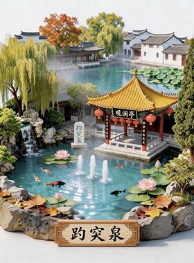 趵突泉浮雕新款金属冰箱贴五龙潭山东济南旅游景点纪念品磁贴礼物