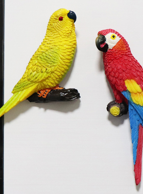 现代简约创意3D立体金刚鹦鹉树脂冰箱贴可爱卡通吸铁石动物磁贴