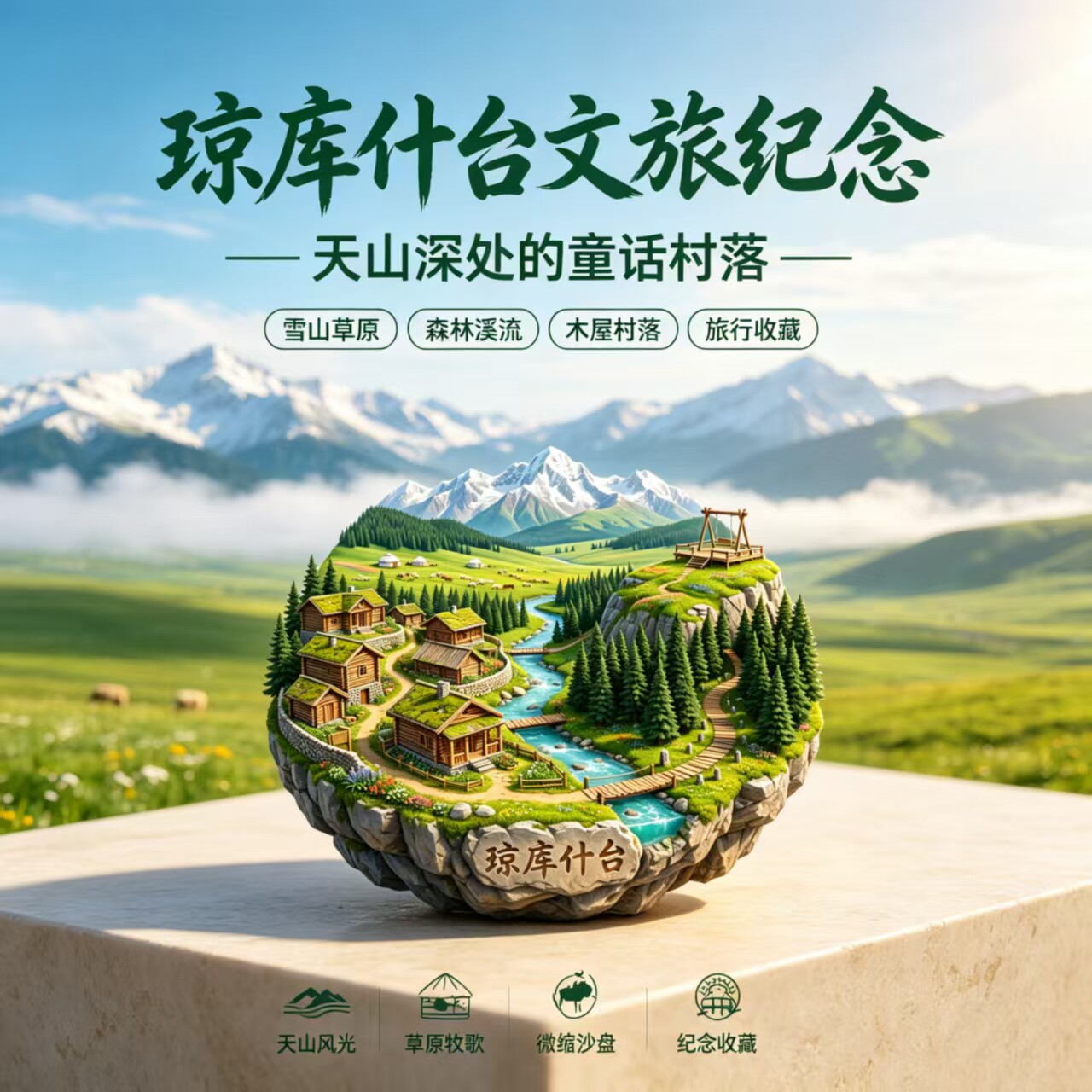 琼库什台浮雕新款金属冰箱贴新疆城市旅游景点纪念品磁贴送人礼物