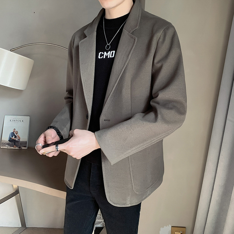 毛呢西装男2021秋冬新款季轻熟风男装外套韩版商务休闲呢子小西服