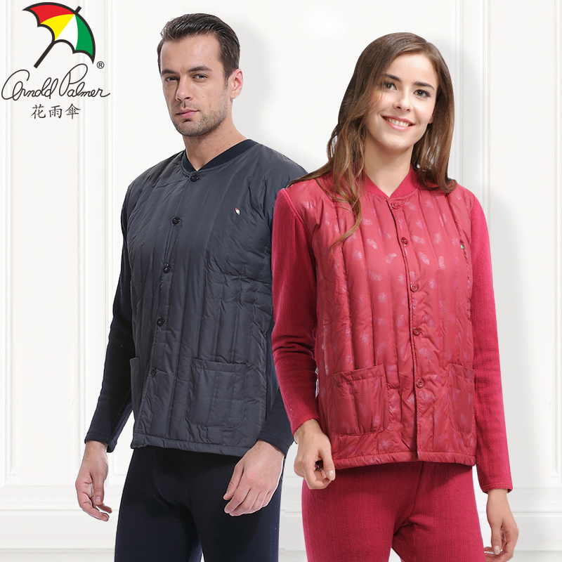 花雨伞男女士羽绒保暖内衣中老年开襟护膝加厚加绒套装防寒衣秋冬