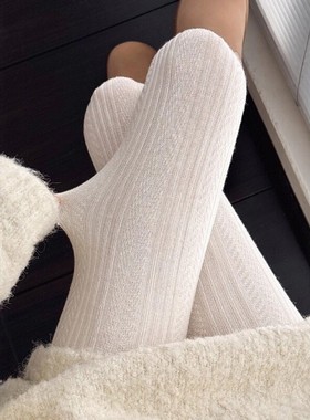 春秋麦穗竖条纹连裤袜女白色纯欲打底裤防勾丝不掉档高级保暖长袜