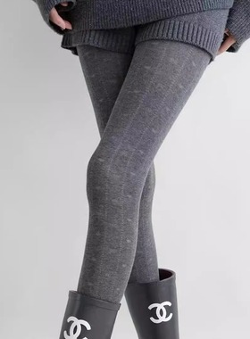 春秋冬新品格雷灰爱心连裤袜子女竖纹不掉档打底裤甜美氛围感裤袜