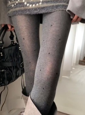 微透肉波点连裤袜子女灰色显瘦显腿长打底裤不掉档打底袜微压裤袜