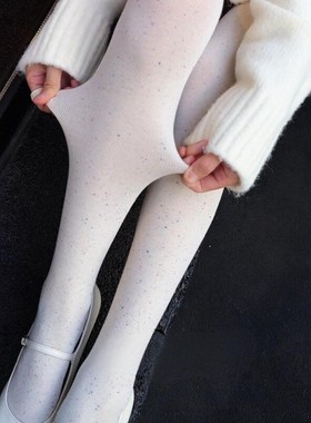 秋冬新款奶白色彩点连裤袜秋灰色条纹提花日韩系微压显瘦打底丝袜