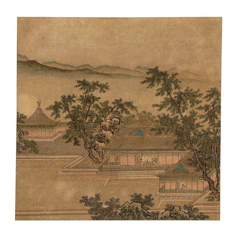 名画复制品仇英柳园人形山水图小品工笔画国画艺术微喷临摹装饰画