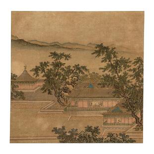 名画复制品仇英柳园人形山水图小品工笔画国画艺术微喷临摹装饰画