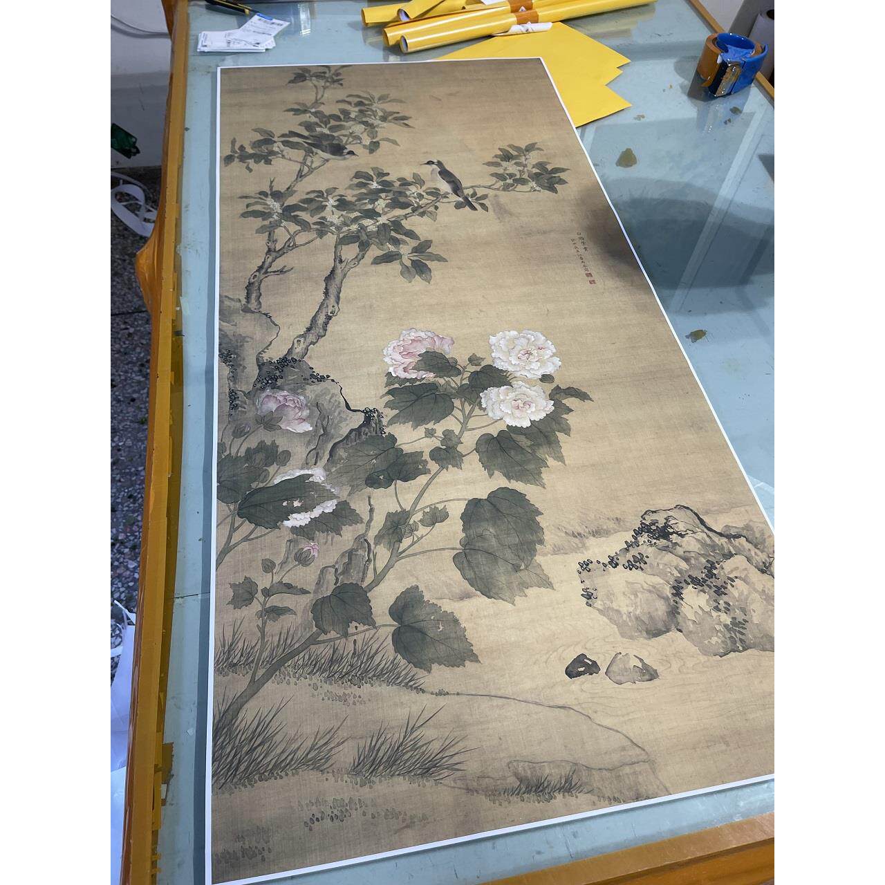 清马荃白头荣贵图高清工笔花鸟牡丹画稿宣纸绢布微喷复制画临摹