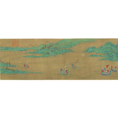 名画复制品王振鹏龙舟竞渡图卷青绿山水画国画艺术微喷临摹装饰画
